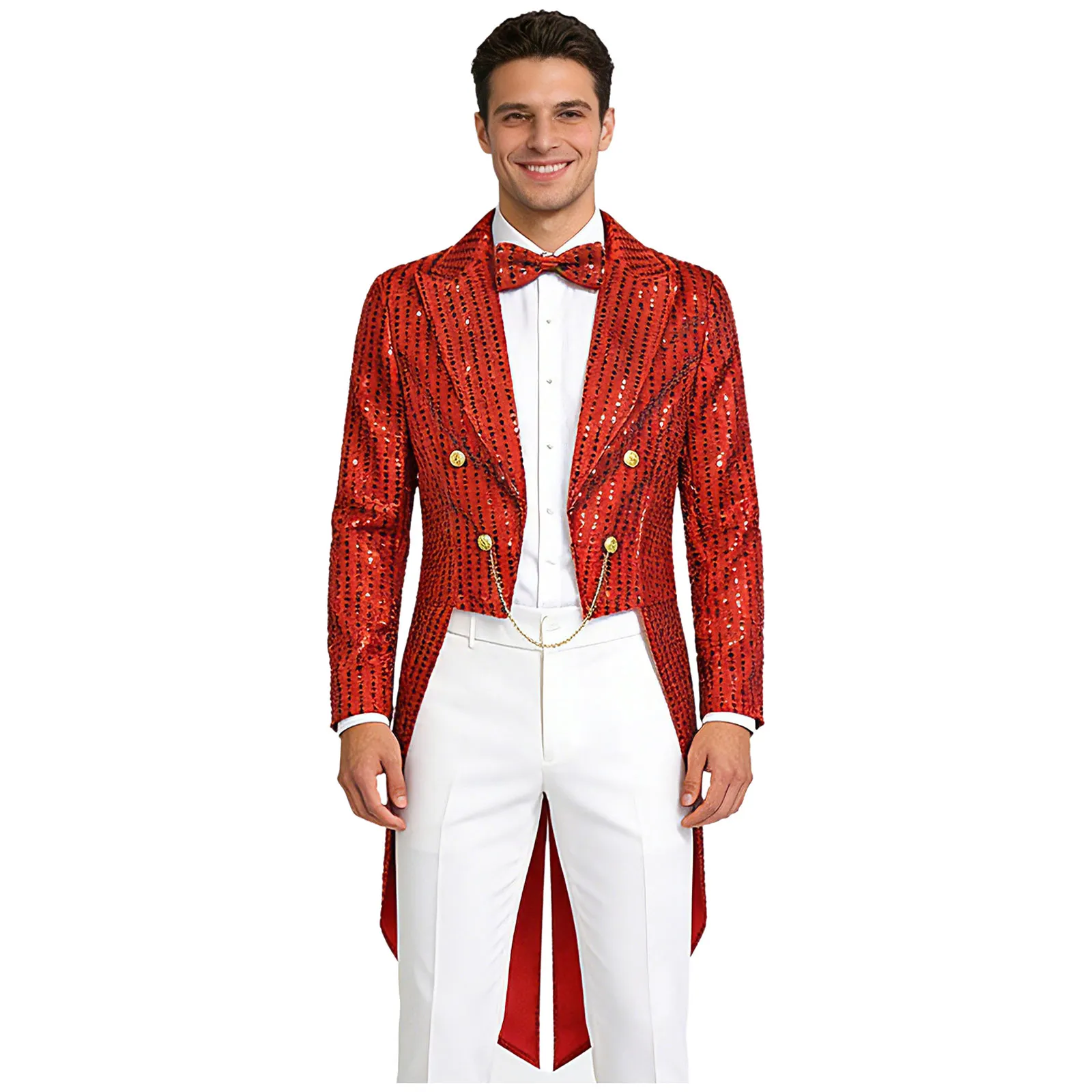 

Men Party Wedding Banquet Medieval Swallowtail Jackets Coats with Bowtie Allover Sequin Long Sleeve Tailcoat Jacket Outerwear