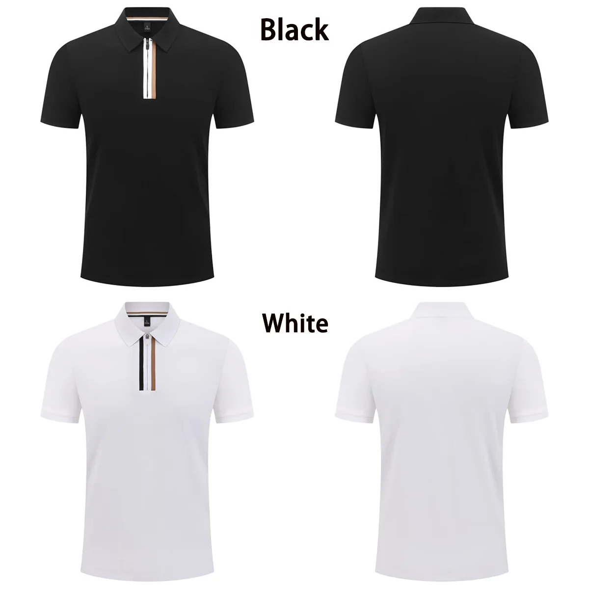 Men's Brand POLO High-quality Solid Color Half Zipper Slim Fit Top Casual Outdoor Sports Youth Short Sleeved Shirt