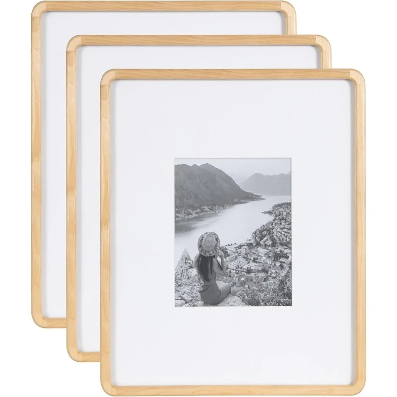 

Inglewood Modern Wall Picture Frame Set of 3, 16x20 matted to 8x10, Natural Wood, Three-Piece Frame Set for Gallery Wall Accent