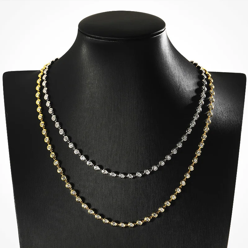 3mm Round Cut Full Inlaid D Color VVS1 Moissanite Tennis Necklace GRA Certified Pass Diamond Tester 18K Gold Plated S925 Sterling Silver Dainty Stackable Wedding Fine Jewelry Gift For Women Daily Party