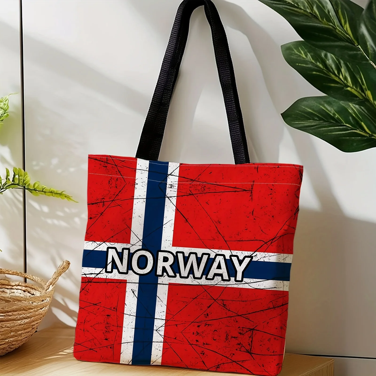 Retro Norway Flag Shopping A Portable with A Shoulder Strap and Hand-Held Option Featuring A Scratched Texture Shopper Bag
