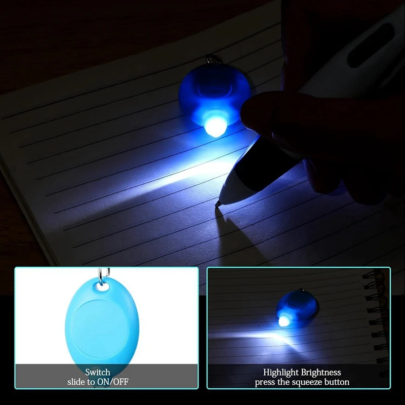 6Pack Badge Reel Pen Retractable Pens Clip with Mini Highlighter Nurse Pens Neon Marker Pen LED Keychain Key Ring-A56M view 6