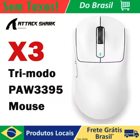 【Envio Do Brasil, Sem Taxas!】Ratón sem fio ATTACK SHARK X3 leve PAW3395 26000dpi Tri-Mode Bluetooth/USB/2.4G Conexão Mouse para jogos para Win // Mac