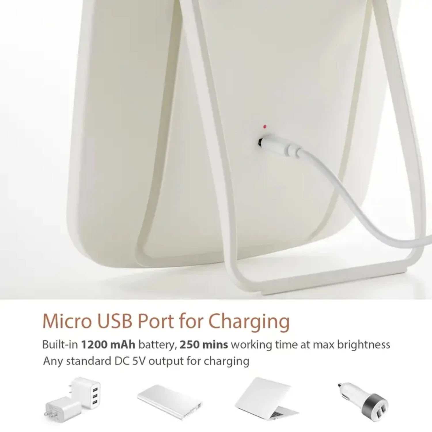 USB Charging Foldable LED Desktop Makeup Mirror with 3 Color Lighting for Women - Portable Cosmetic Beauty Mirror, Compact Size