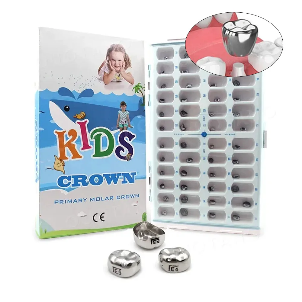 

48/96 Pcs Dental Primary Molar Crown Tooth Crown for Kids Stainless Steel Orthodontic Teeth Crown Baby Crown