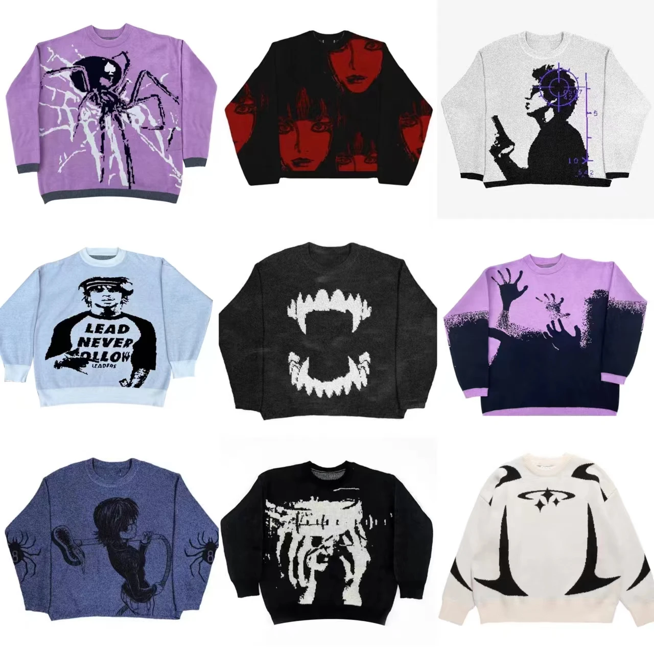 New Women Aesthetic Y2k Clothes Top Portrait Black Streetwear Men Gothic Pullover Autumn Knitted Sweater Harajuku Cotton Sweater