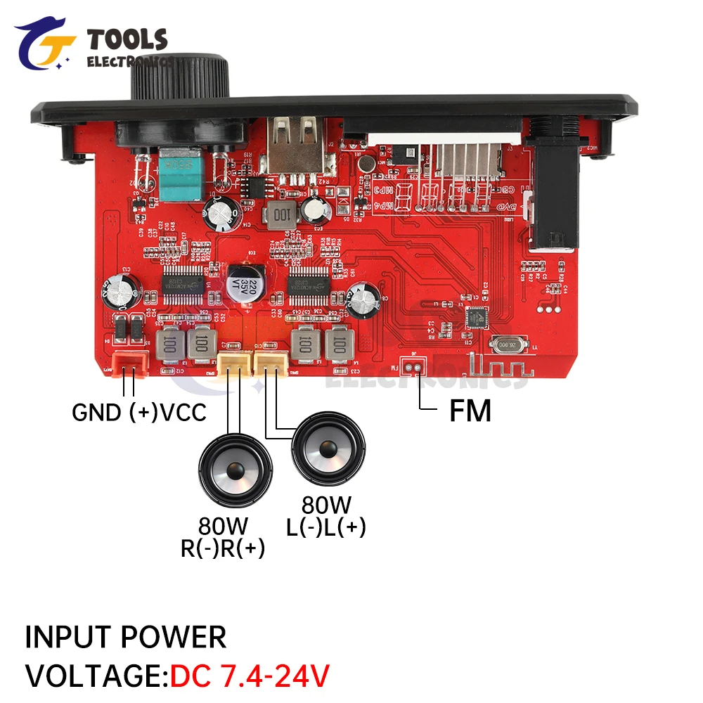 Placa decodificadora de amplificador BT MP3 para coche, decodificador de Audio BT FM 80W + 80W DC 12V para coches con pantalla LCD y Control remoto