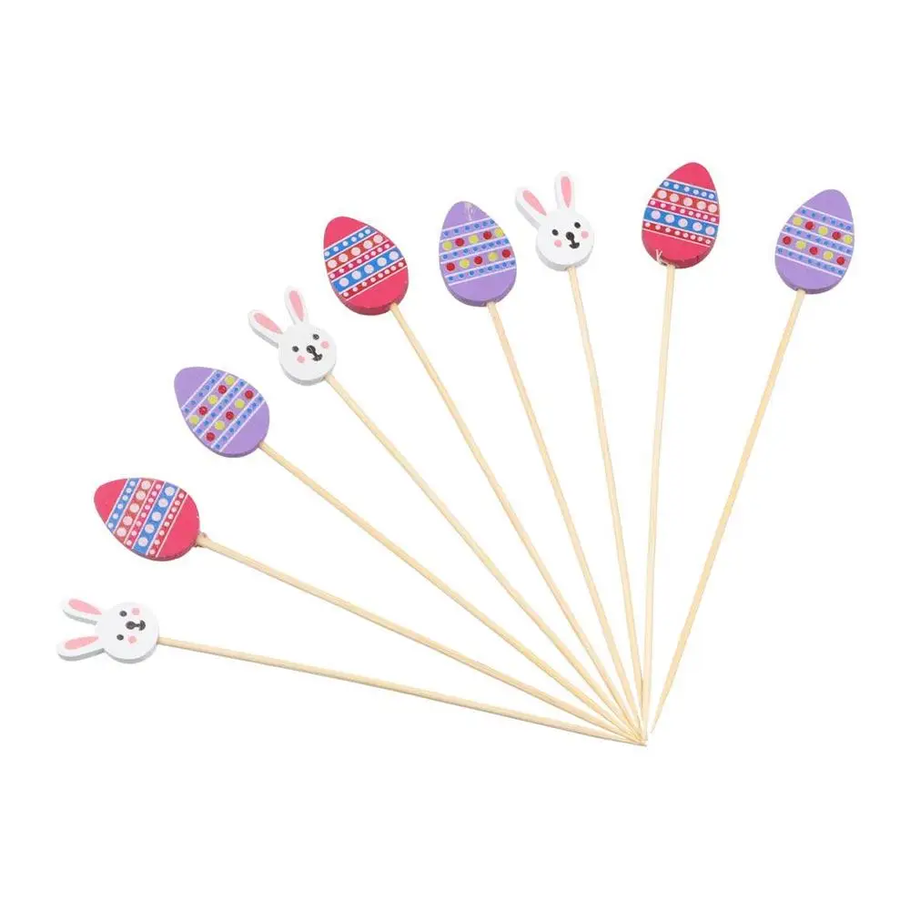 50/100Pcs Rabbit Egg Pattern Easter Disposable Bamboo Skewer Smooth Surface Cocktail Picks Food Toothpick Hamburger Topper