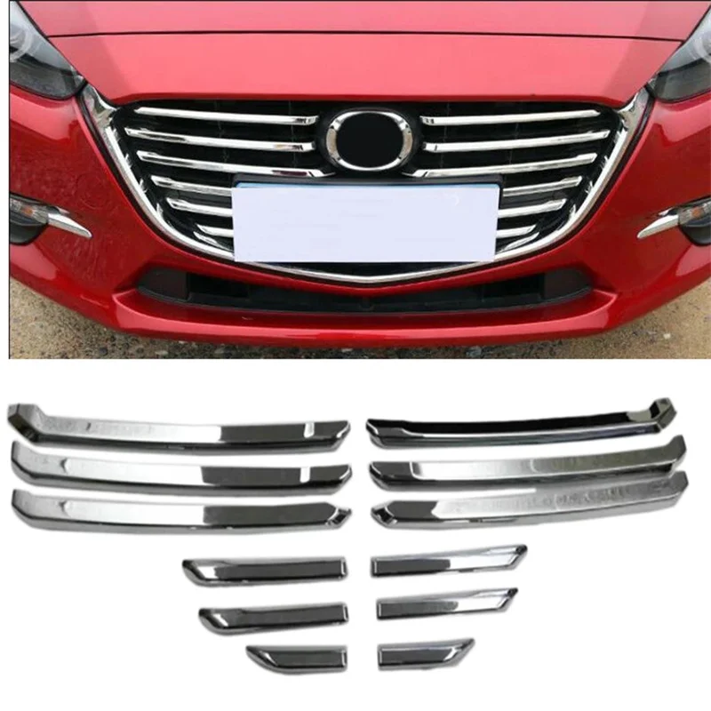 ABS Chrome Auto Front Center Grille Cover Racing Grill Strips Trims For Mazda 3 Mazda3 Axela 2017 2018 Car Styling Accessories