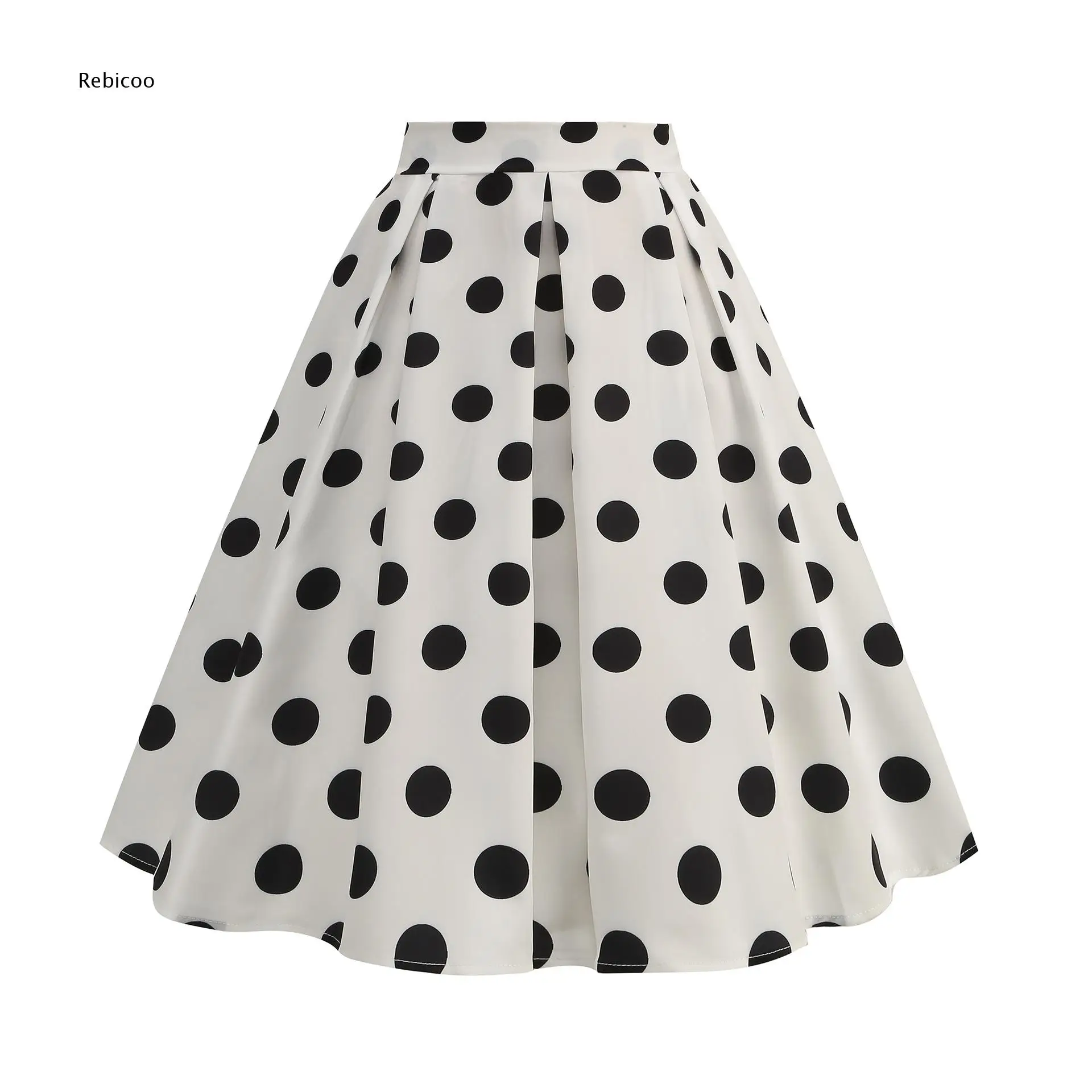 Polka Dot Printed A Line Skirt For Women High Waist Pleated Structure For Daily Wear And Retro Themed Activity Outfits