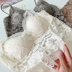 Women Flower Lace Bras Top Comfortable Bralette Solid Color Sexy Underwear Vest Female Hollow Out Wireless Lingerie Seamless Bra