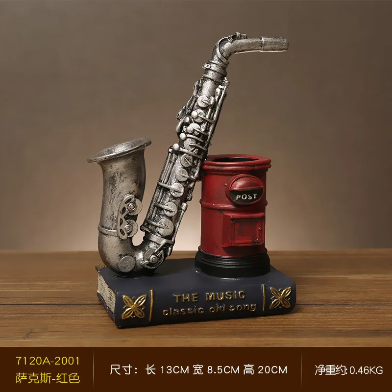 Retro Saxophone Violin Book Decoration Resin Pen Holder Decoration Living Room Study Table Decoration Desk Decoration