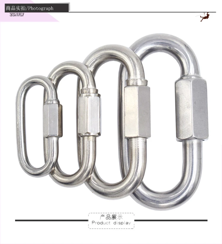 1Pc Stainless Steel Climbing Gear Carabiner Quick Links Safety Snap Hook M3/M3.5/M4/M5/M6/M7/M8/M9/M10 Chain Connecting Ring