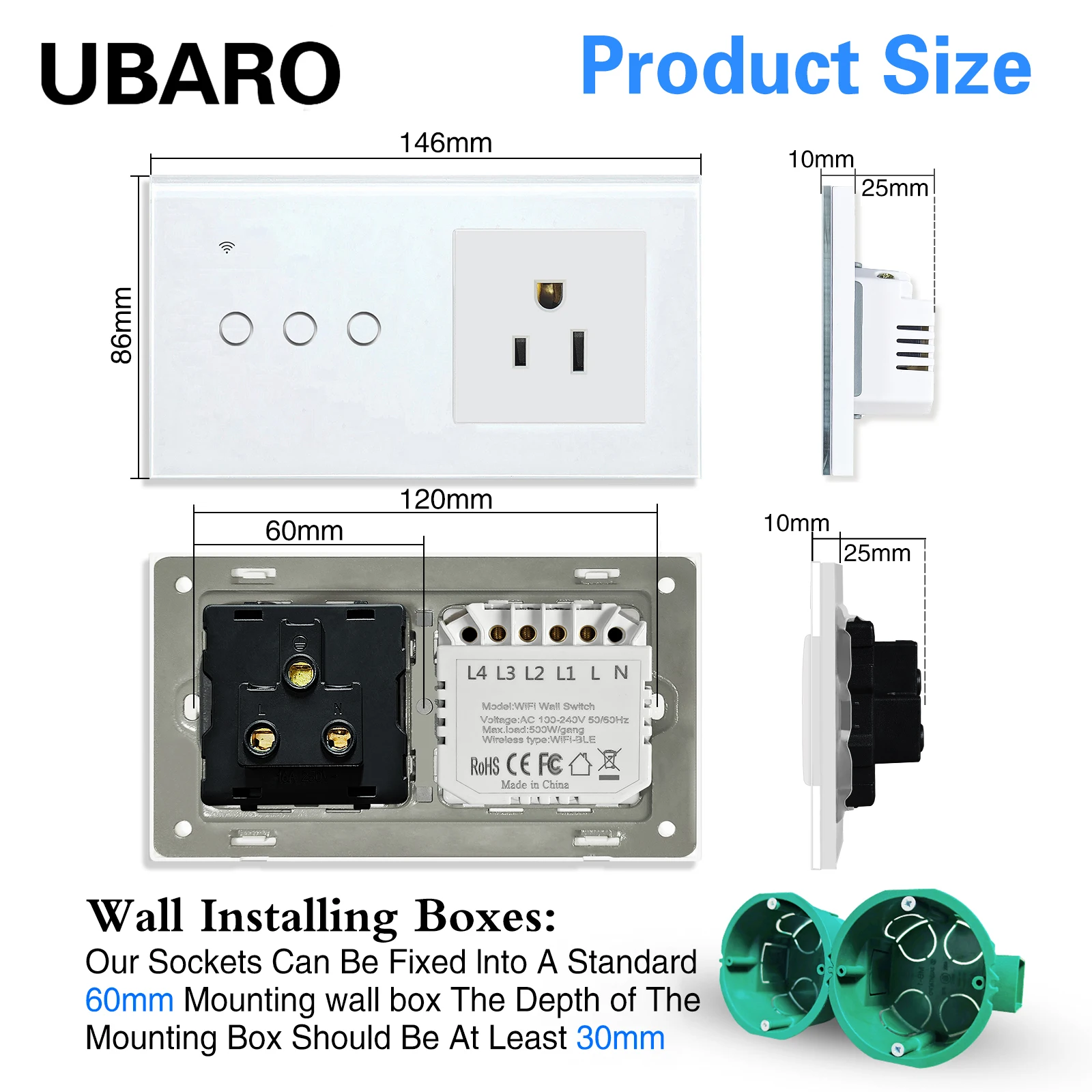 US Type Socket With Smart Wifi Touch Switch Glass Panel Sensor Button Work With Google Home Tuya Alexa Voice Control interruptor