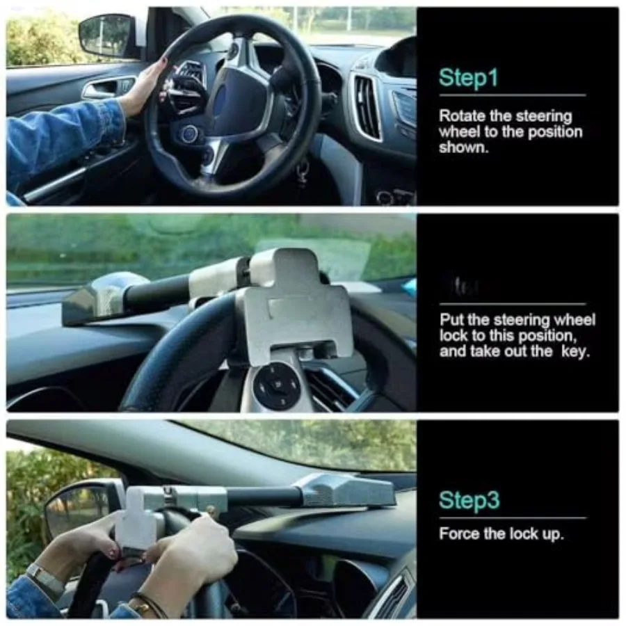 Steering Wheel Lock with Alarm, Heavy Duty Anti-Theft Car Device for Vehicle/Truck/Van/SUV, Steel Construction, Black, Universa