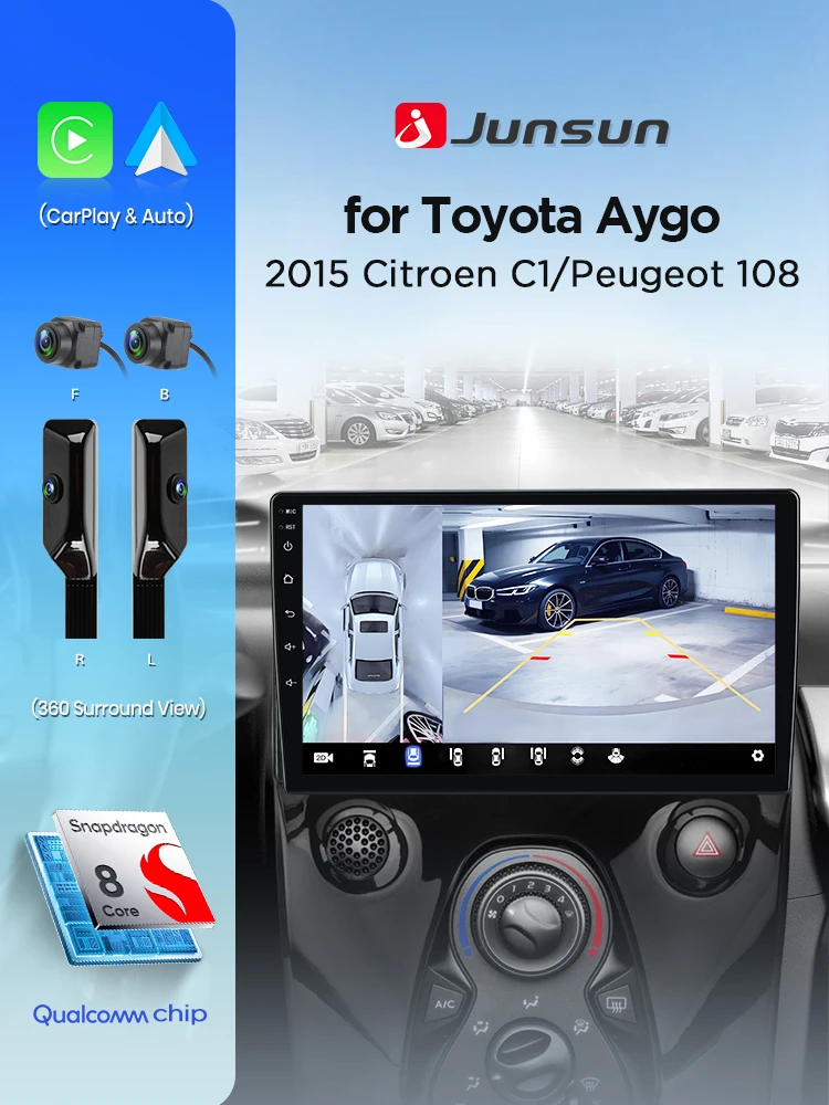 Junsun Android Auto autoradio voor Toyota Aygo Peugeot 108 Citroen C1 2014~2021 Multimedia draadloze CarPlay SWC GPS Navi 360 graden camera - afbeelding 2