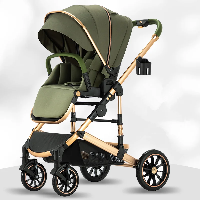 Lichtgewicht Luxe Kinderwagen 3 In 1 Draagbare Hoge Landschap Omkeerbare Kinderwagen Hete Moeder Roze Kinderwagen