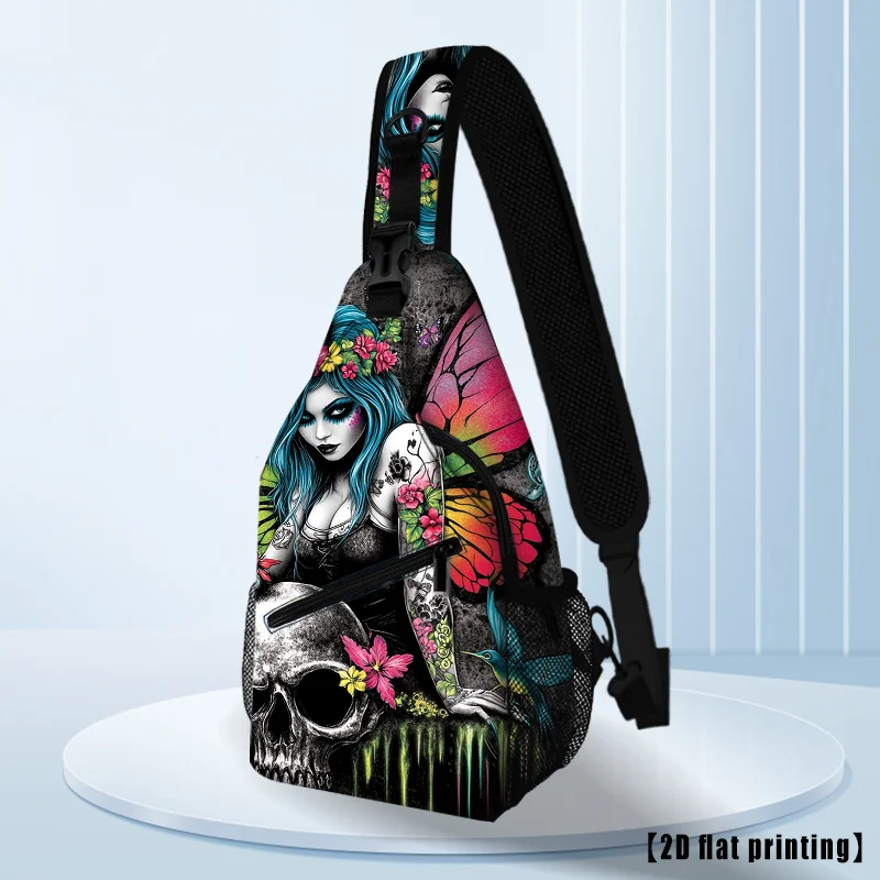 Skull  Beauty Women Unisex Adjustable Crossbody Chest Backpack Folding Large Capacity Compact Travel Pack