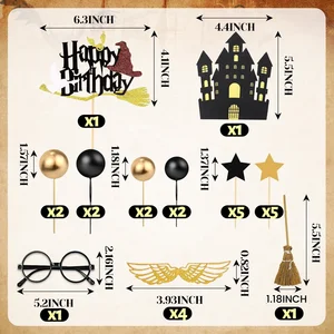 Magical Wizard Birthday Toppers Toppers Party Party Favores Glitter Black Wizard Temed Dora Regalos para niños Suministros de fiesta escolar 10 mejores ventas Tema de Harry Potter - №3