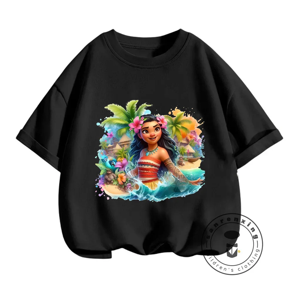 Cool Disney Moana Summer t-shirt Fashion-Forward Soft camicie larghe per ragazzi e ragazze che mostrano modelli di cartoni animati Kawaii creativi