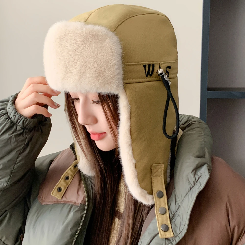 HT4306 Bomber Hat Thick Warm Women Earflap Cap Windproof Riding Winter Hats for Men Male Female Russian Hat Snow Ski Trapper Cap