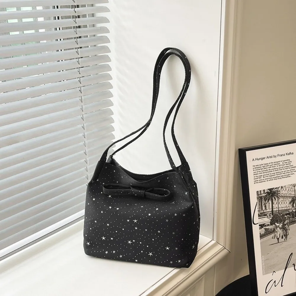 Fashion Large Capacity Women's Shoulder Bag Star Sequins Bow Design Underarm Handbag Casual Tote Bag for School Office