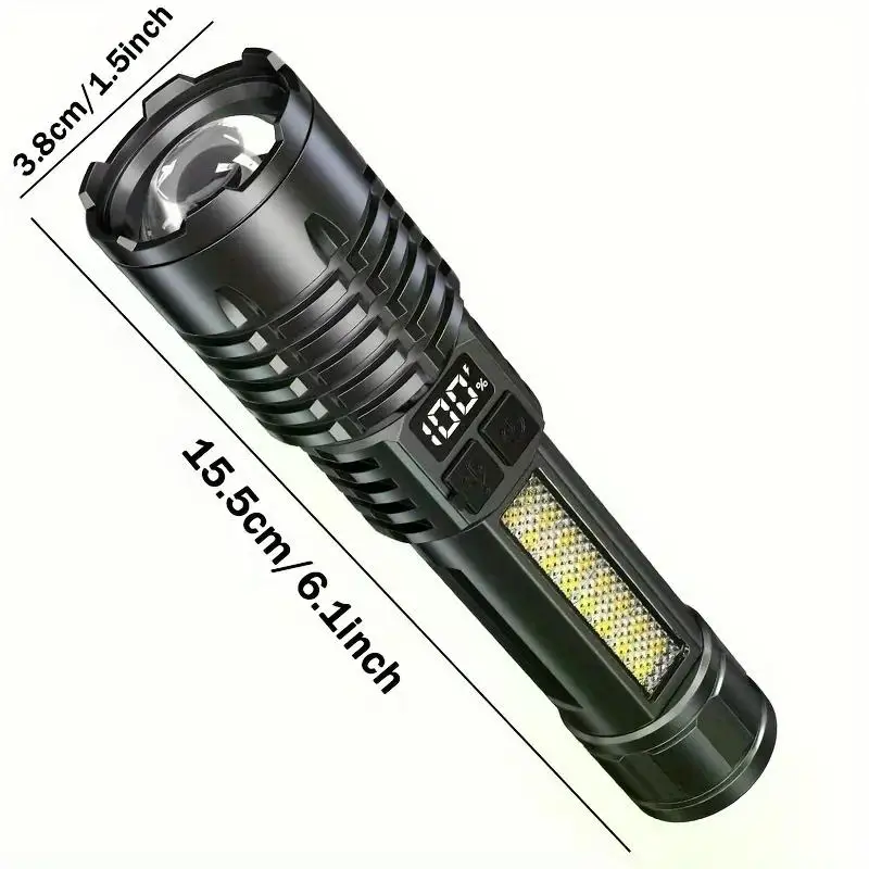 E5 Super Bright LED Flashlight USB Rechargeable Flashlight with COB Side Light Powerful Torch for Outdoor Camping Fishing Lights