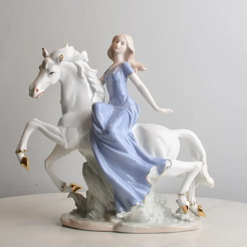 Western girl riding ceramic wine cabinet TV cabinet ornament living room room decoration handicrafts
