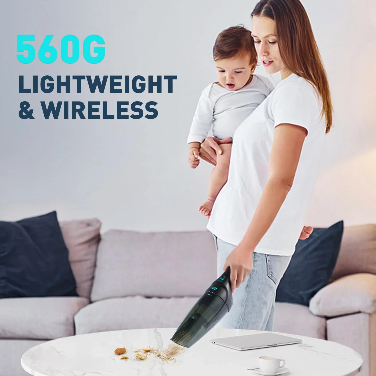 مكنسة كهربائية محمولة على السيارة ، قوية جدًا ، محمولة باليد ، لاسلكية ، عالية الطاقة ، صغيرة ، محمولة