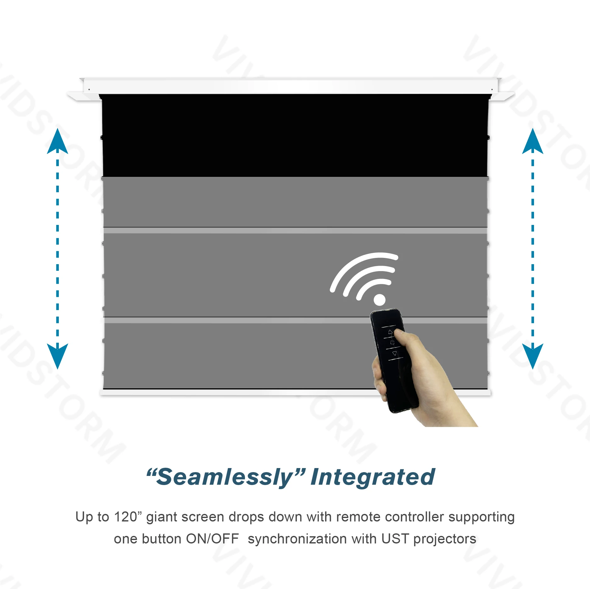 VIVIDSTORM Pro 120 calowe widmo wpuszczane w suficie z opuszczanym ekranem 4K PET kryształowe zmotoryzowane ekrany projektora