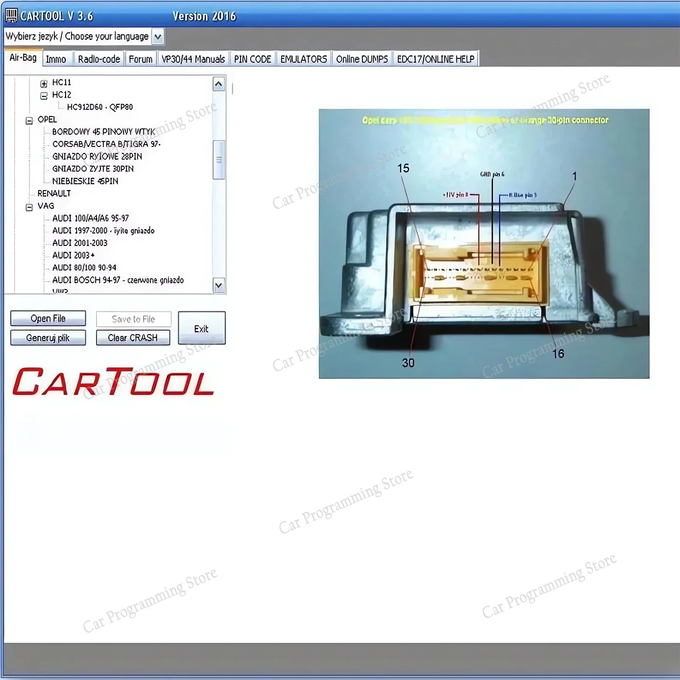 أداة CarTool 3.6 لبرنامج إصلاح السيارة Immo وAirbag لإعادة تعيين Windows 7/10/ 11