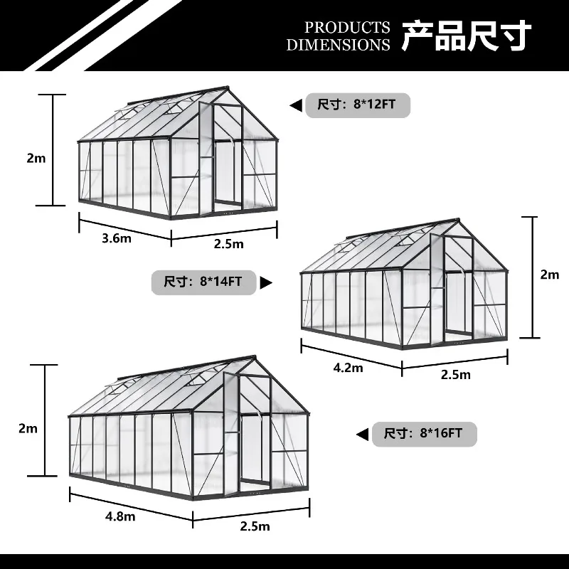 Custom Greenhouse Aluminum Alloy Sun Room Outdoor PC Board Flower Room Custom Greenhouse