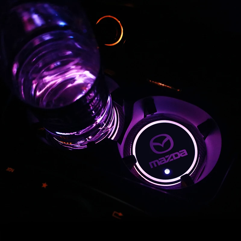 1/2PCS Led Car Cup Drink Holder Logo Light USB Charging Luminous Coaster For Mazda 3 6 Atenza Axela Demio CX3 CX5 MP MS RX8