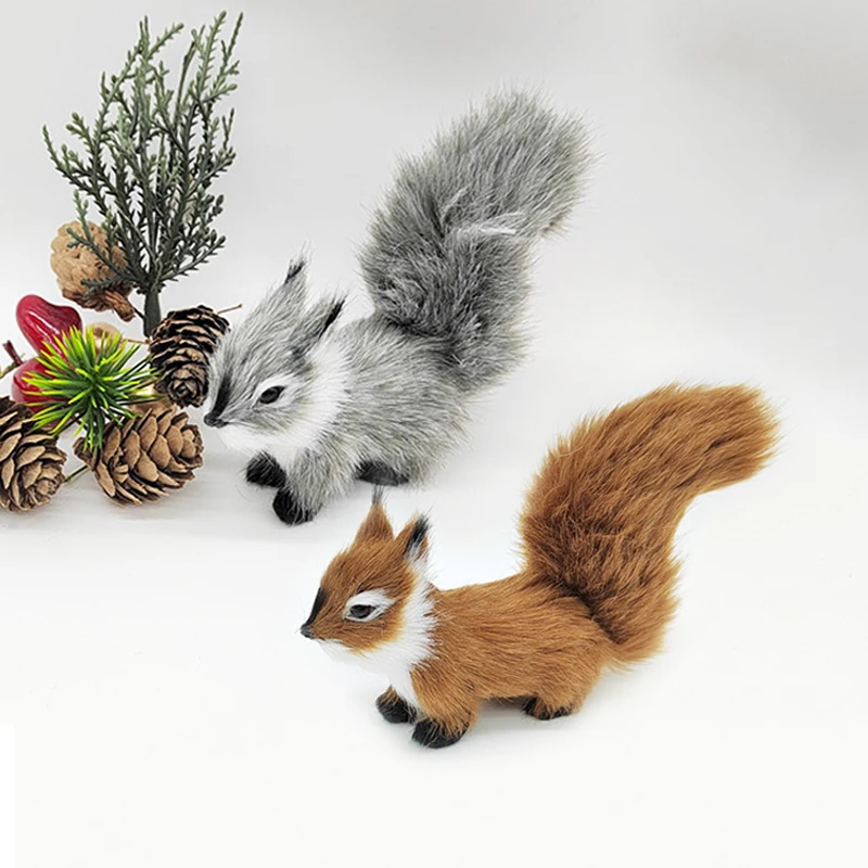 Simulation Squirrel Animal Figurines Miniatures Artificial Fake Squirrel Garden Tree Ornaments Home Christmas Table Decoration