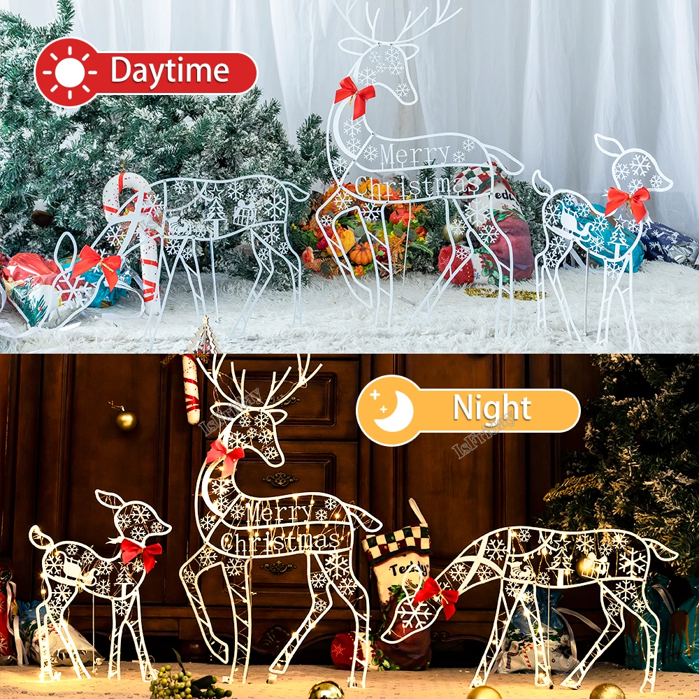 Christmas Decorations Christmas Art Elk Deer With Lights For Home Garden Outdoor Glowing Glitter Reindeer Ornament Decor