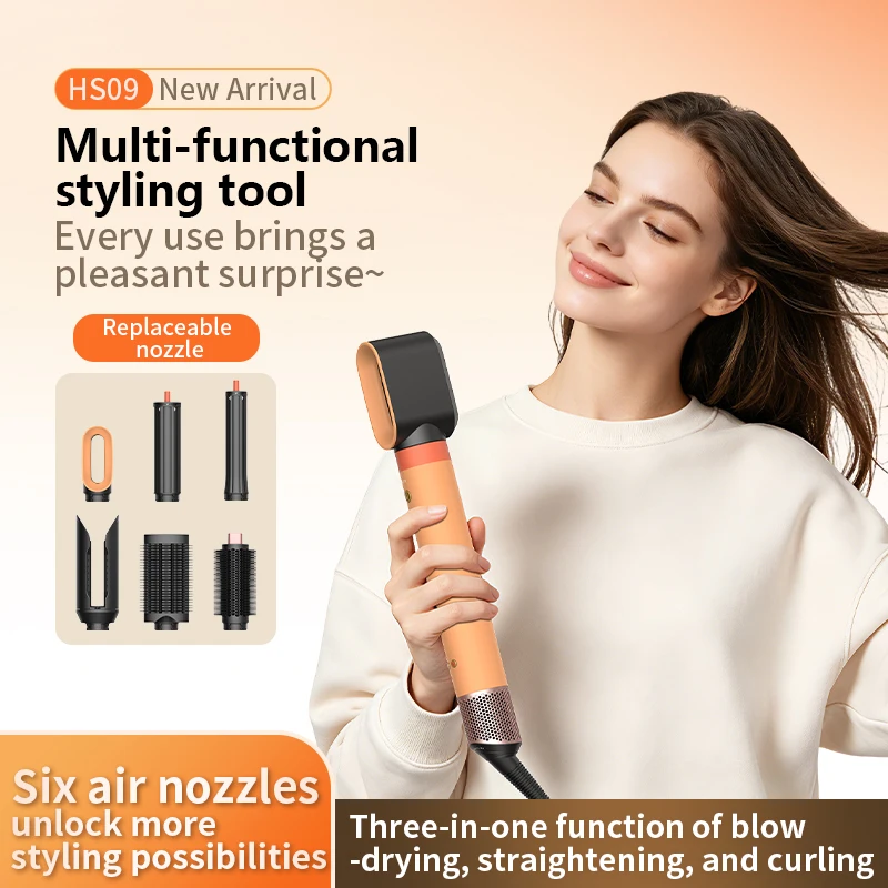 Huaqiangbei HS09 Hair Dryer 1700W 6 in 1 Hot Air Hair Styler High Speed Blow Dryer with Curling Iron  Straightening Brush Fast