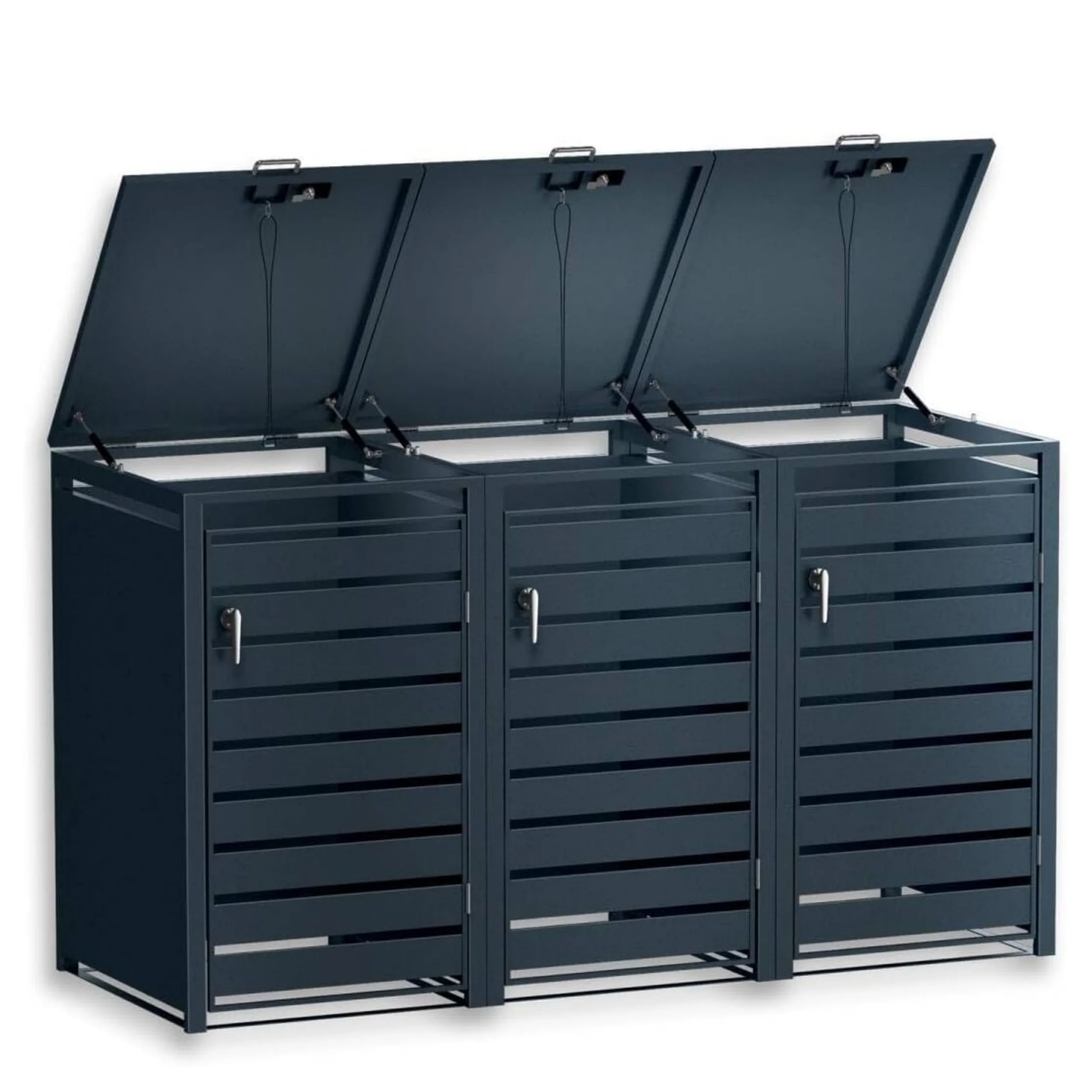 

Durable Galvanised Steel Triple Wheelie Bin Storage Cabinet Garden Garbage Can Shed Expandable Outdoor Rubbish Bin Housing
