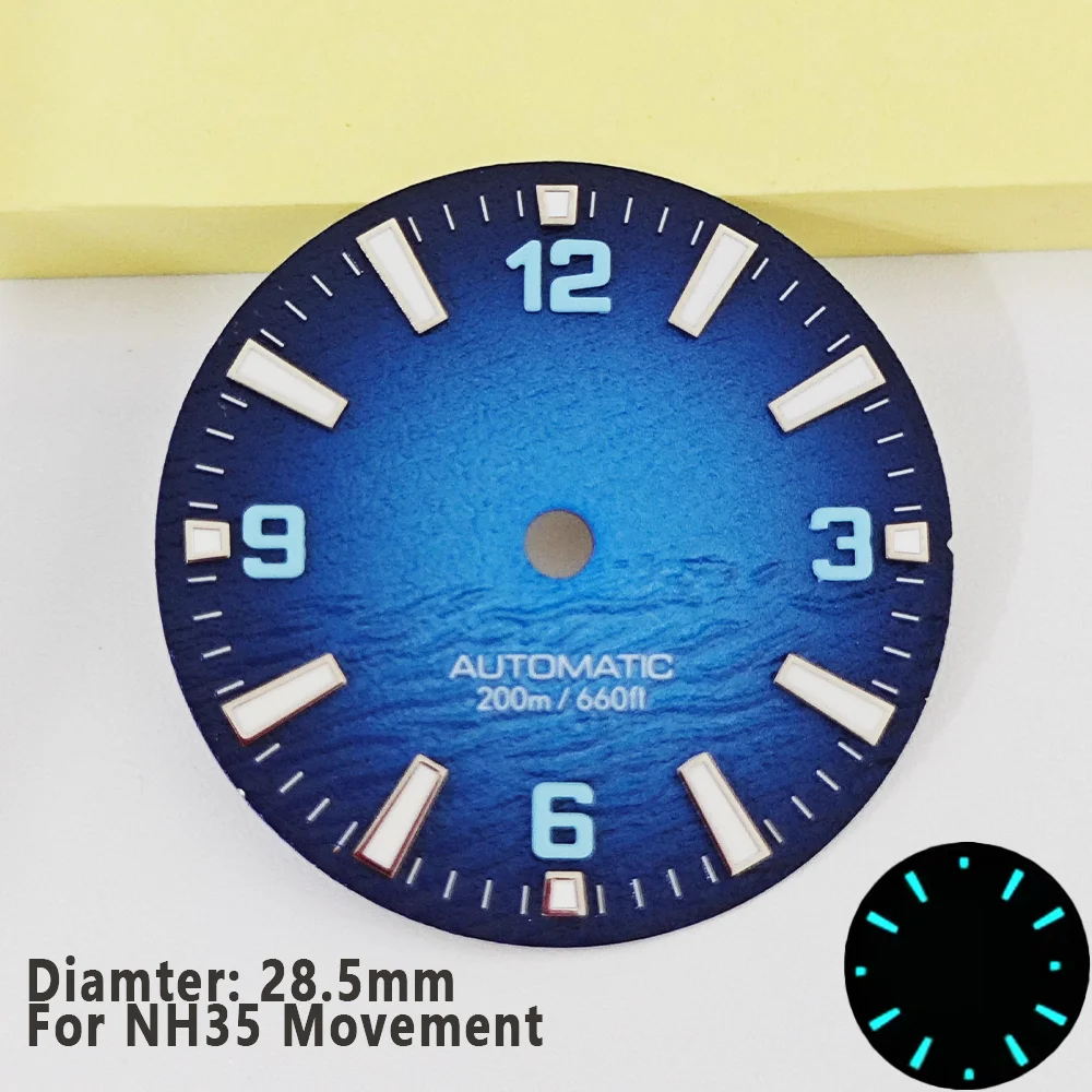 

NH35 Dial 28.5mm Blue Ocean Style Dials NH35 C3 Green BGW9 Blue Luminous Dial For NH35 Movement Watch Dial Parts Accessories ﻿
