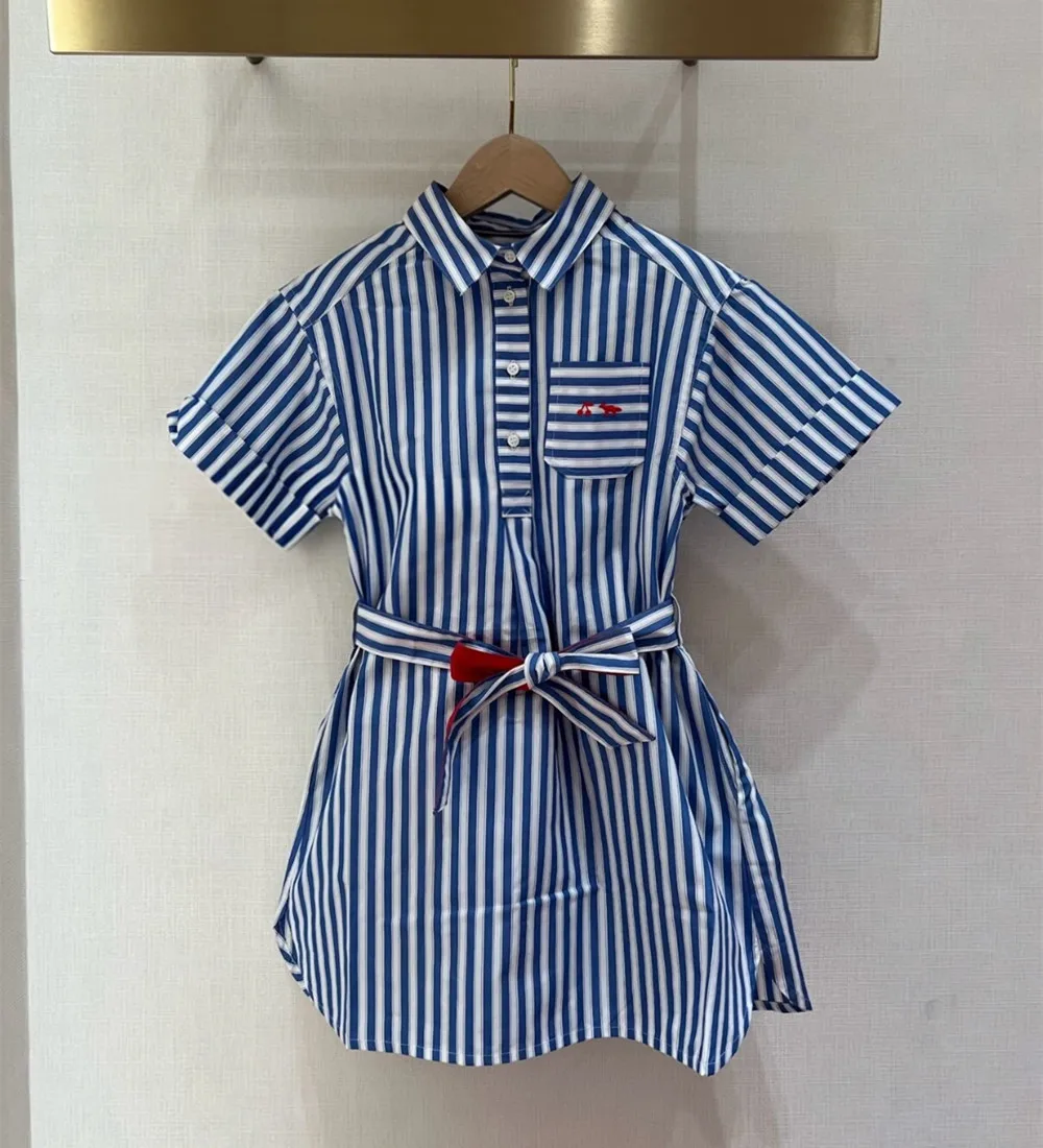 

kids clothes girls Summer New Arrivals blue striped shirt style dress Pure cotton French casual dress summer dresses