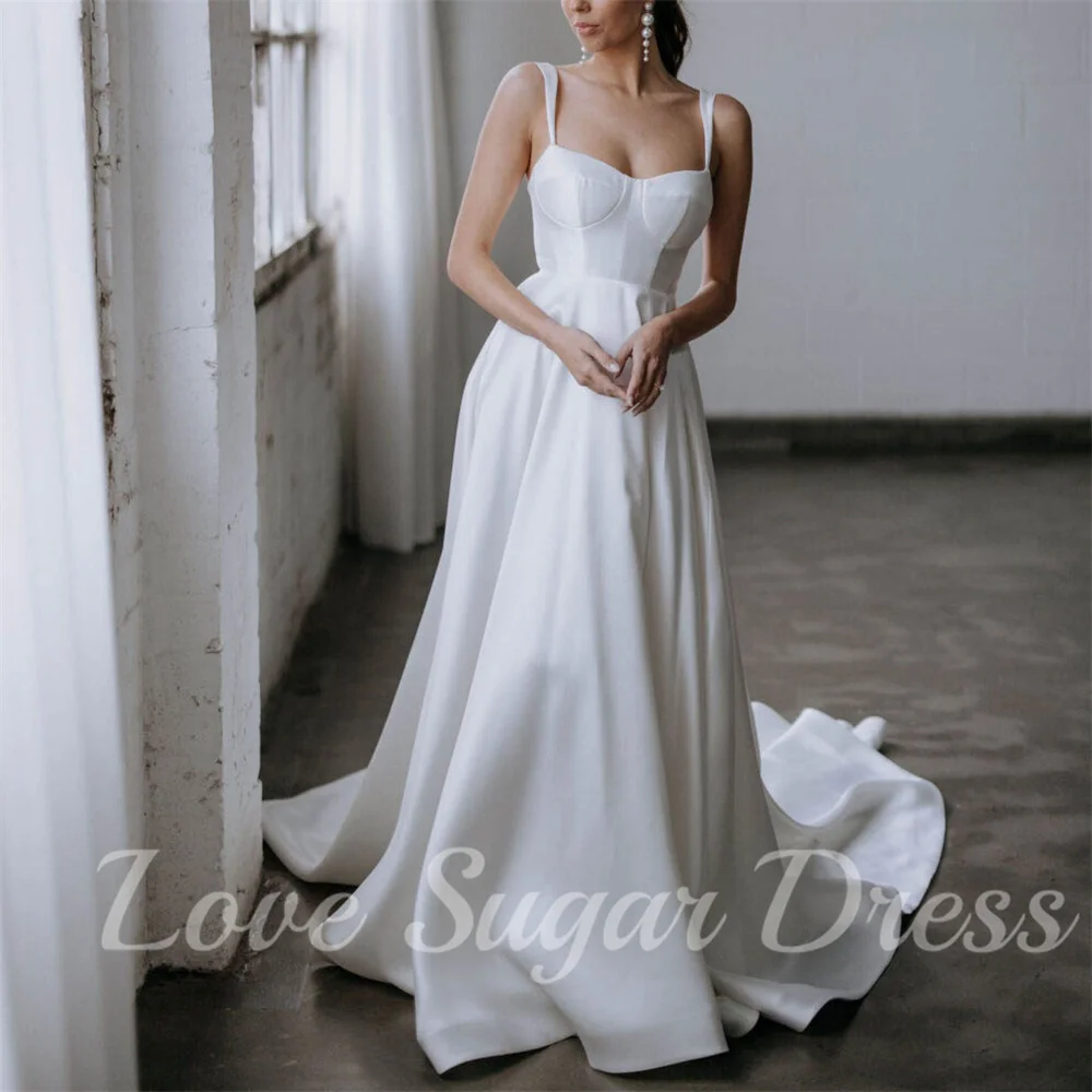 Simple A Line Wedding Dresses Sweetheart Satin Bridal Gowns Back Button Floor Length Bride Dress vestidos para mujer