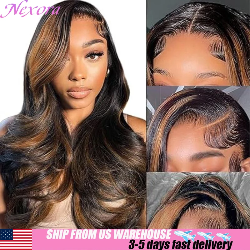 Nexora 1b30 تسليط الضوء على شعر مستعار شعر الإنسان الجسم موجة خصلات الشعر المستعار الإنسان عالية الكثافة الدانتيل الباروكات ابيض عقدة قبل قطعها فلاش بيع #1