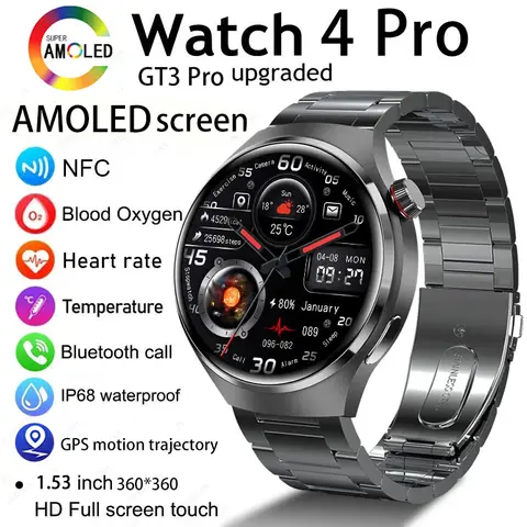 화웨이 시계 4 프로 스마트 시계 남자 AMOLED HD 화면 블루투스 통화 GPS 궤도 NFC 건강 모니터 Smartwatch 2025 신규
