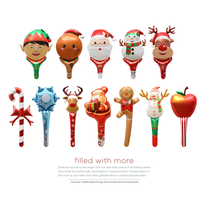 (1Pc) Christmas Shopping Mall Store Party Event Gifts Gifts Gifts Gift Toys Balloon Santa Claus Reindeer Snowman Shape Cartoon Creative Handheld Stick Balloon Long Baton