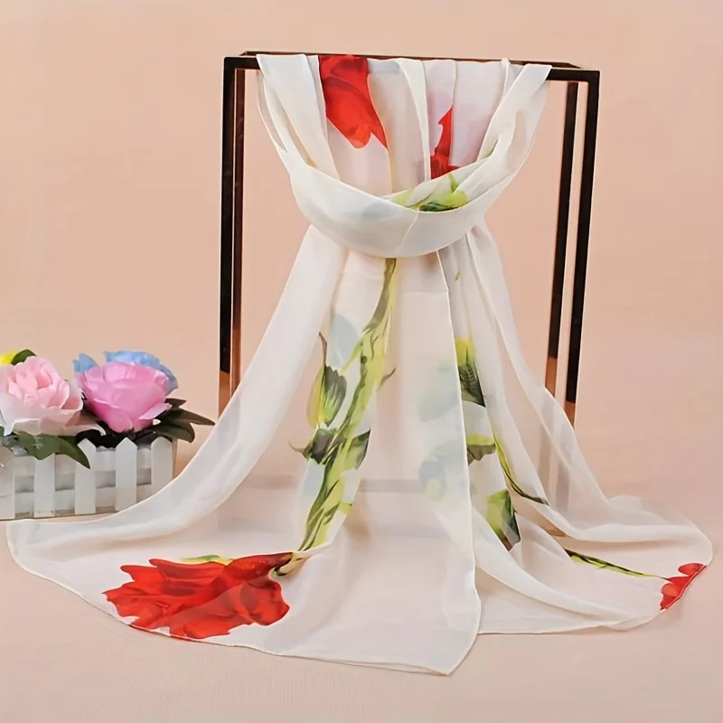 2024 Mode Bedrukt Bloemen Chiffon Hijab Sjaal Vrouwen Pareo Lady Bandana 'S Strandhanddoeken Zomer Moslim Sluier Wrap Vrouw Foulard