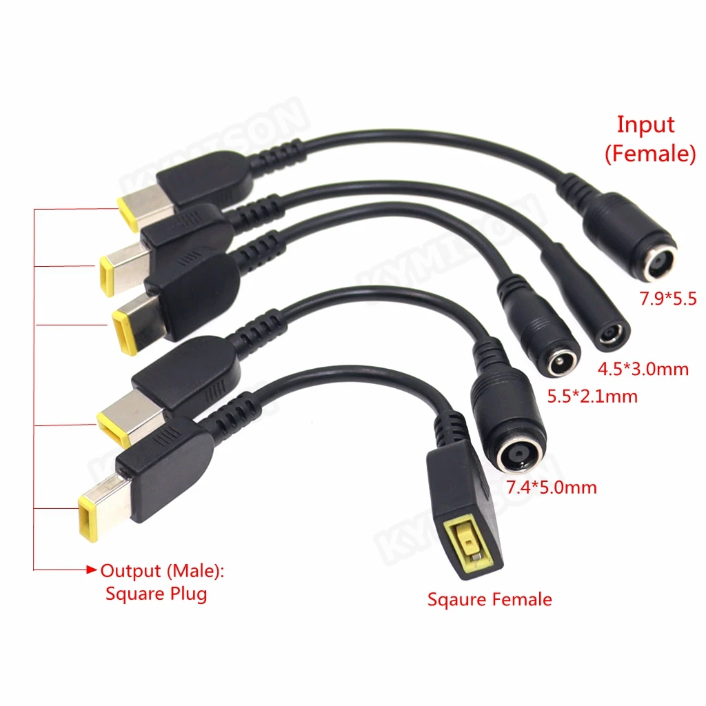 Kabel adaptera do laptopa kwadratowy męski na 4,5 * 3,0 mm 5,5 * 2,1 mm 7,4 * 5,0 7,9 * 5,5 mm żeński przewód zasilający DC do ładowarki Lenovo hp