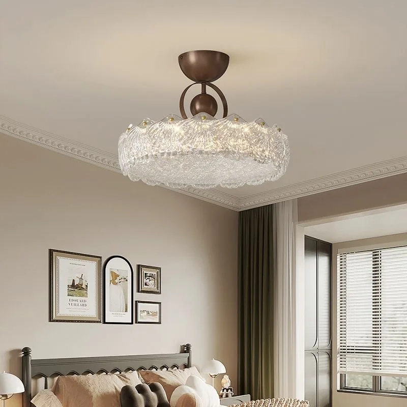 Resin Retro Glass LED Ceiling Light Vintage French Golden Foil Shell Flush Mount Bedroom Living Room Restaurant Home Decor Lamps