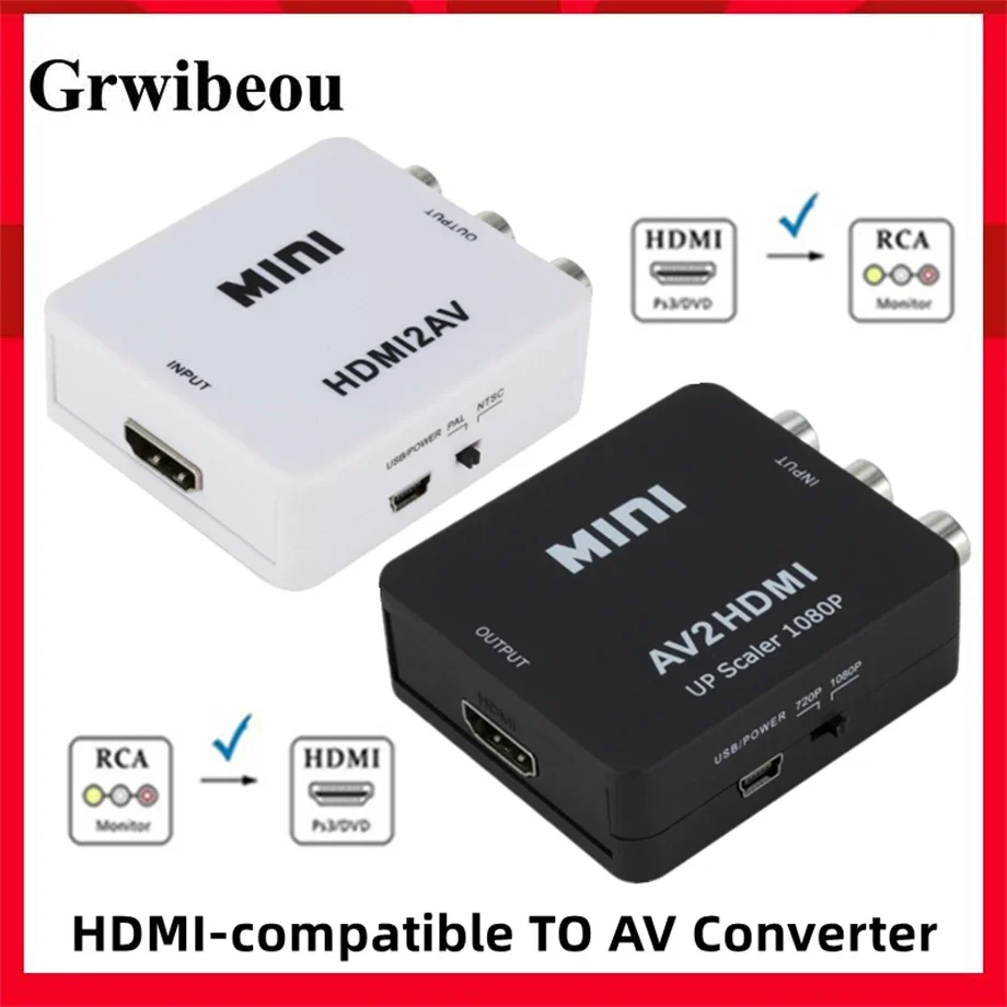 

HD 1080P HDMI-compatible TO AV Converter RCA CVSB L/R Video Converter Box Scaler Video Composite Adapter Support NTSC PAL Output