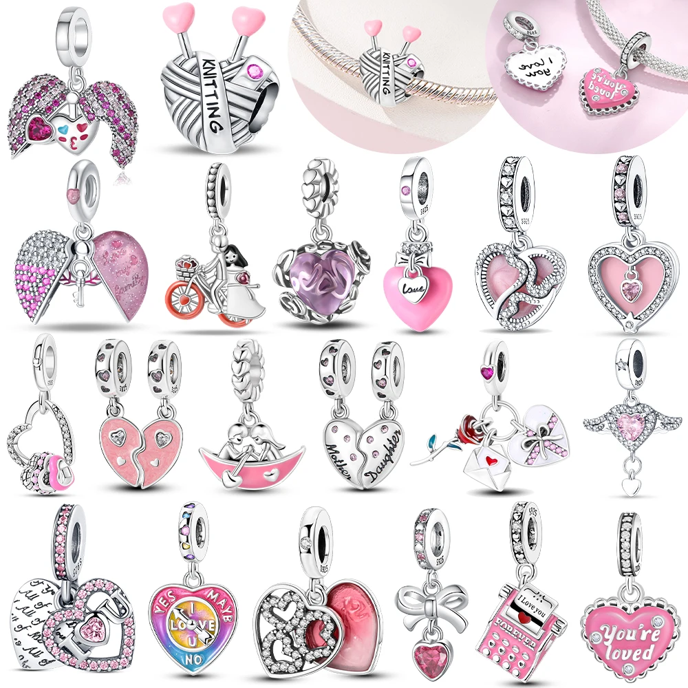 Heart Bike Couple Mother Daughter Original Charms Silver Plated Beads Fit Bracelets Bag Keychain Charms DIY Women Gift Accessory