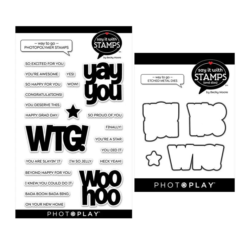 

2023 New WooHoo YayYou WTG Sentiments Clear Stamps Set Scrapbooking Paper Making Cutting Dies Frames Card Craft