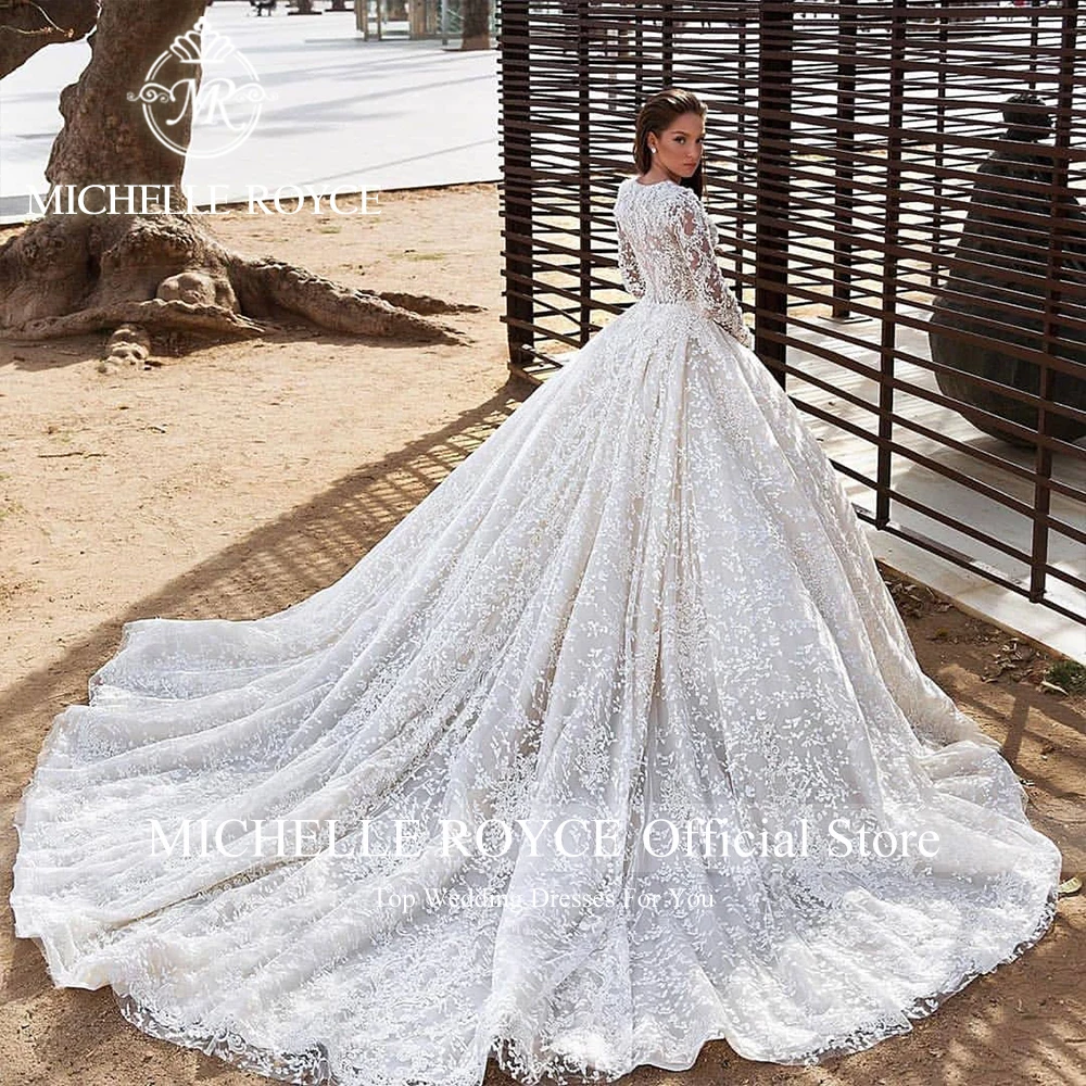 Michelle Royce Luxury Wedding Dresses For Women 2024 V-Neck Long Sleeve Appliques Romantic Wedding Gown Vestidos De Novia